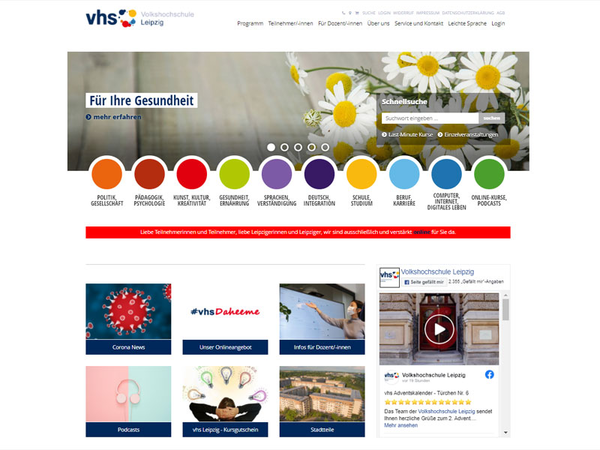 Internetseite der Volkshochschule Leipzig