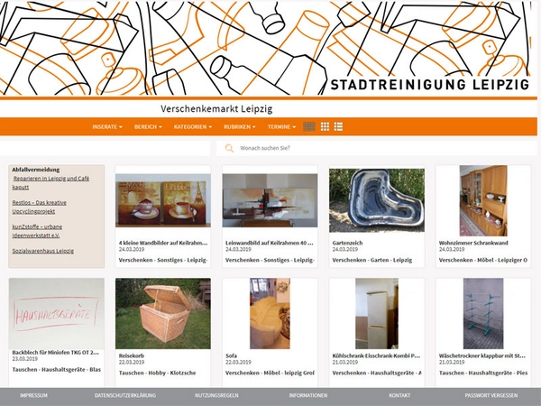 Internetseite des Verschenkemarkts der Stadtreinigung Leipzig