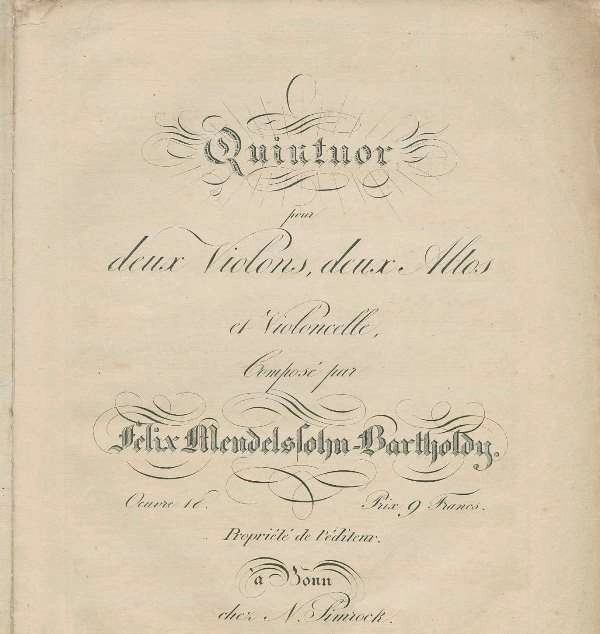 Titelblatt von Mendelssohns Streichquintett in A-Dur