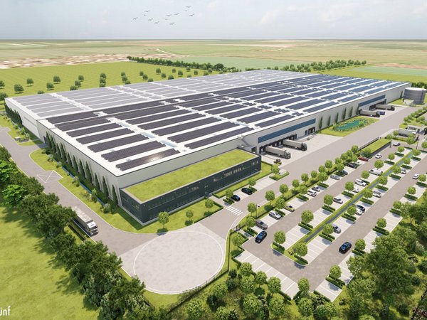 Visualisierung des neuen Logistikzentrums für Hochvoltbatterien der BMW Group im Industriegebiet Nord in Leipzig (08/2023), Visualisierung: BMW Group