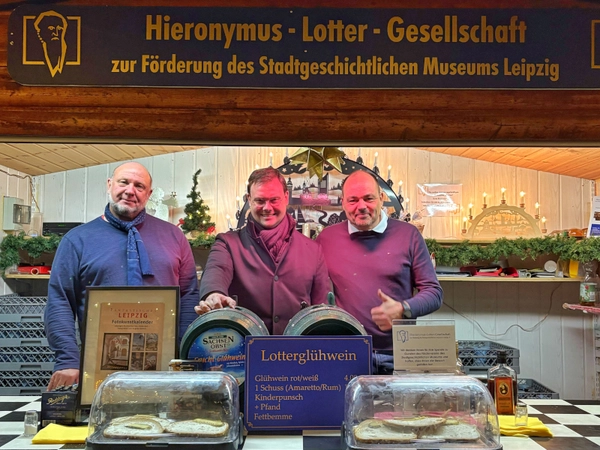 Lotterfreunde Mathias Hesse, Eric Buchmann, Michael Schauer in der Lotterbude, Foto: Hieronymus-Lotter-Gesellschaft