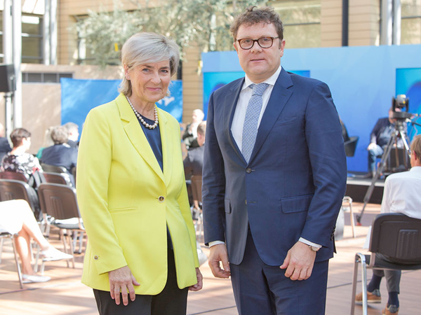Mitteldeutscher Rundfunk: Dritte Europäische Public Value Konferenz: Medien und ihr Gemeinwohlbeitrag in und für Europa, Leipzig, 21.09.2023 Karola Wille und Timo Meynhardt, Foto: Stefan Hoyer / PUNCTUM 