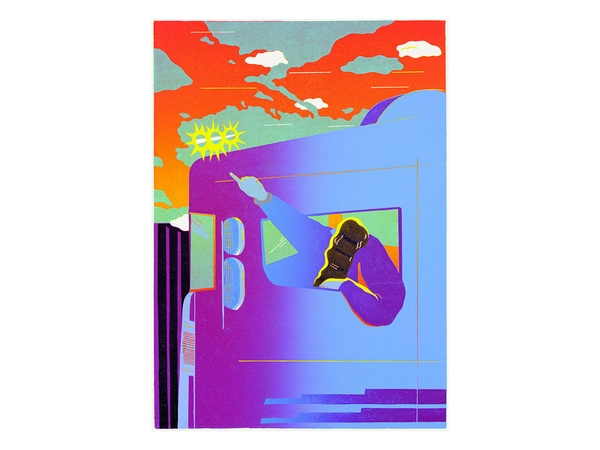 Maren Oehling, 6-teilige Serie 2 Kühn + Nägel: Fahrt, 2019 (Linolschnitt, Auflage: 11,42x30 cm | 48,4x36,4 cm)