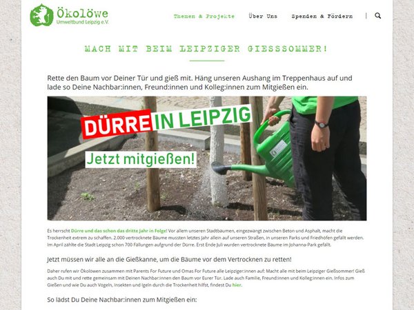 Internetseite der Ökolöwen: Leipziger Gießsommer