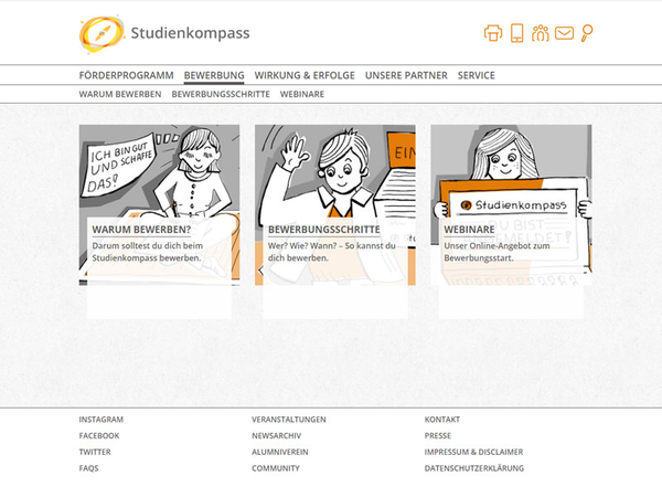 Studienkompass Internetseite für Bewerbung 