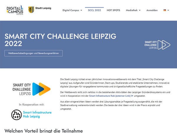 Internetseite: Innovationswettbewerb "Smart City Challenge Leipzig"