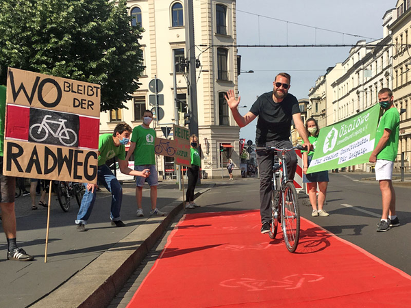 PopUp Bikelane im Ranstädter Steinweg 2020, Foto: Ökolöwe - Umweltbund Leipzig e.V.