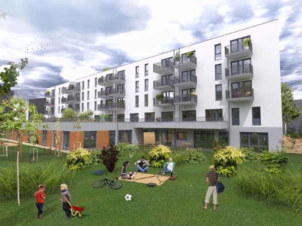 Intergeneratives Wohnprojekt der IFB-Stiftung „Kuchengarten“ in Leipzig-Reudnitz, Visualisierung: Grünewald Architekten