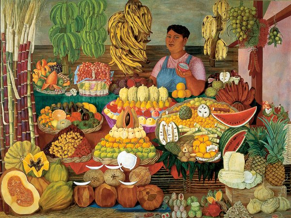 Olga Costa, La vendedora de frutas (Die Obstverkäuferin), 1951, Museo de Arte Moderno INBAL/Secretaría de Cultura, © VG Bild-Kunst Bonn, 2022