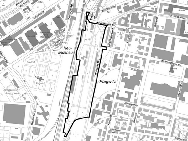 Geltungsbereich Bebauungsplan Nr. 380.1 "Grüner Bahnhof Plagwitz - Nordteil, Grafik: Stadt Leipzig