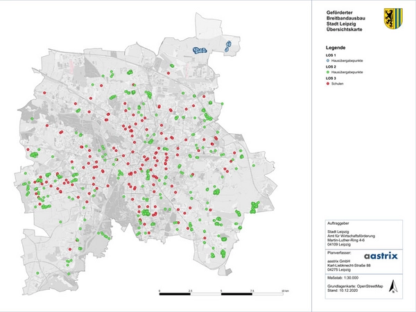Übersichtskarte: Geförderter Breitbandausbau der Stadt Leipzig, Karte: Stadt Leipzig