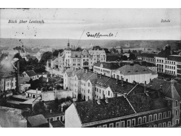 Blick über Leutzsch, Ansichtspostkarte, um 1900. StadtAL, 0563 (Fotosammlung), Nr. 34389