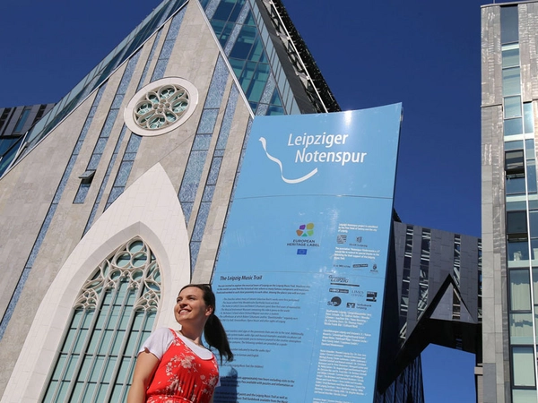 Stele der Leipziger Notenspur vor der Universität Leipzig, Foto: Andreas Schmidt