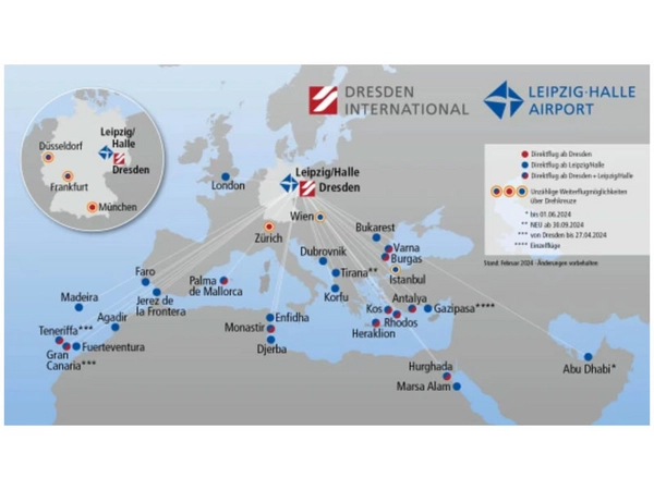 Flugzielkarte Sommerflugplan 2024, Grafik: Mitteldeutsche Flughafen AG