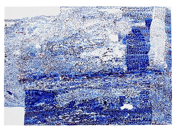 Zugzeichnung (blau), Berlin-Beijing, 2014-2017, Copyright: Christian Schellenberger