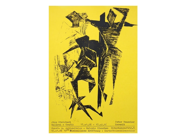 Jörg Steinbach, Galerie Glauchau, 1986, Serigrafie auf gelben Karton, Copyright: Galerie am Sachsenplatz