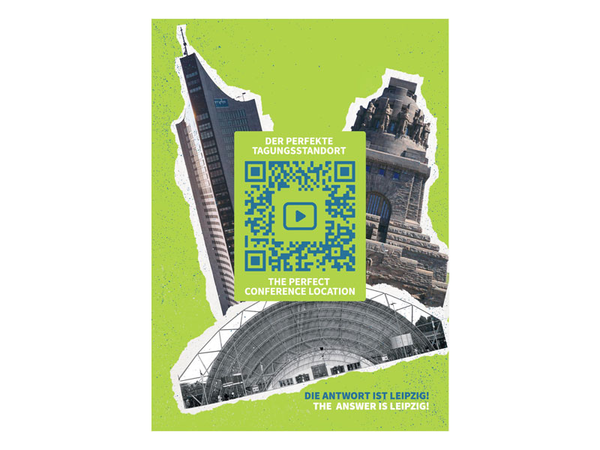 Postkarte mit QR-Code - Die Antwort ist Leipzig, Copyright: Pitch This.!