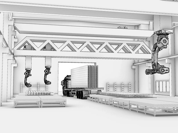  Kranbahn, Industrieroboter, Laufband: So könnte das Holzbauforschungszentrum ab Sommer 2024 aussehen, Grafik: Martin Dembski / HTWK Leipzig