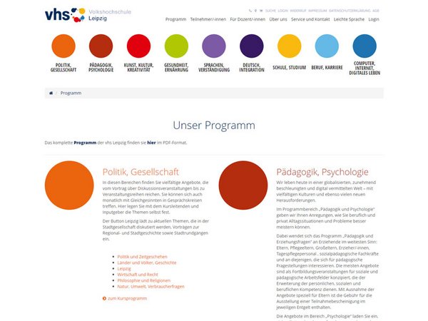 Internetseite mit dem Programm der Volkshochschule Leipzig