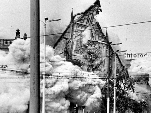 Sprengung der Leipziger Universitätskirche am 30. Mai 1968, Foto: Universitätsarchiv