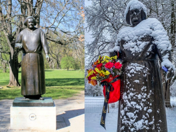 Zum Internationalen Frauentag schmücken Floristen und Floristinnen weibliche Statuen deutschlandweit: Clara Zetkin Memorial in Leipzig, Foto: Fleurop