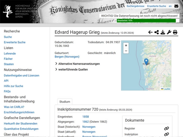 Beispieleintrag – Edvard Grieg in CARLA