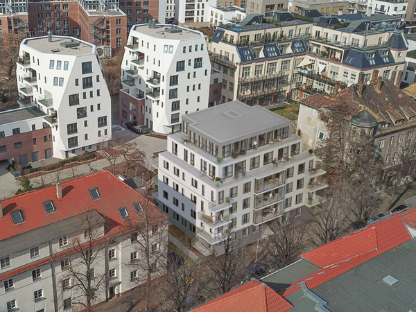 Leipziger Wohnprojekt „Palais Holbein“: Luftbild, Foto: QUARTERBACK Immobilien AG