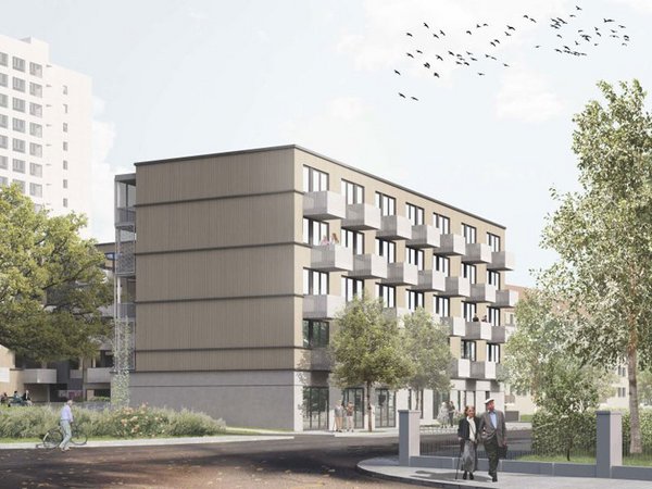 In der Mockauer Straße 118 wird die LWB insgesamt 80 seniorengerechte Wohnungen errichten, Visualisierung: Thoma Architekten