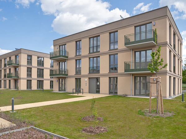 Außenansicht der übergebenen Mehrfamilienhäuser in der Parkstadt Leipzig. Foto: Eric Kemnitz