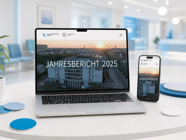 Anhand zahlreicher Informationen zeigt der Jahresbericht 2025 der Universitätsmedizin Leipzig, wie die Mitarbeiter:innen der UML im vergangenen Jahr Transformation aktiv gestaltet und Impulse für die Zukunft gesetzt haben. Foto: UKL