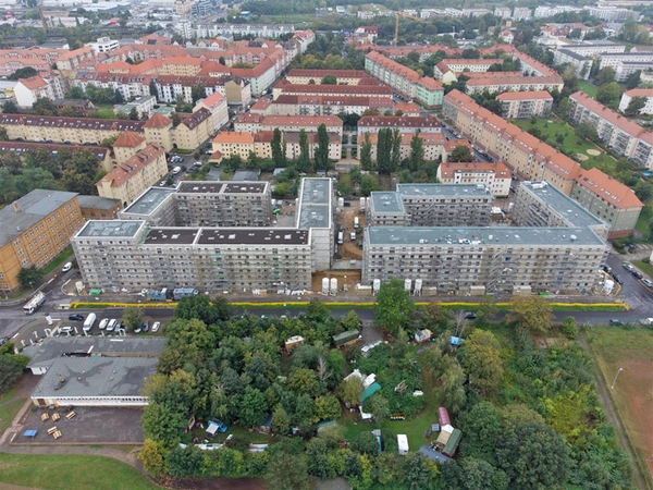 Blick auf die LWB Baustelle Saalfelder Straße im September 2021, Foto: LWB / Peter Usbeck