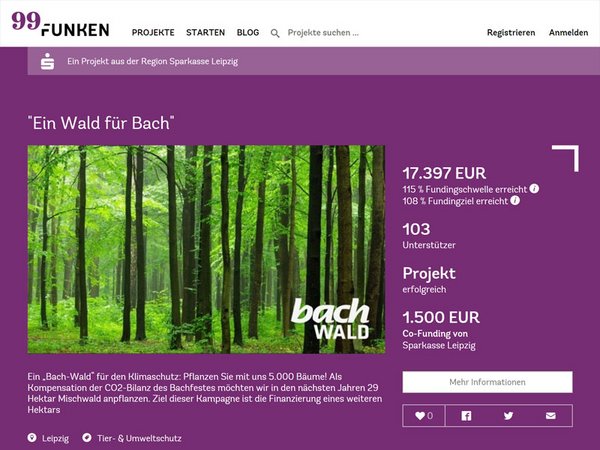Projekt »Ein Wald für Bach« des Bachfestes Leipzig auf der Crowdfunding-Plattform 99 Funken der Sparkasse Leipzig