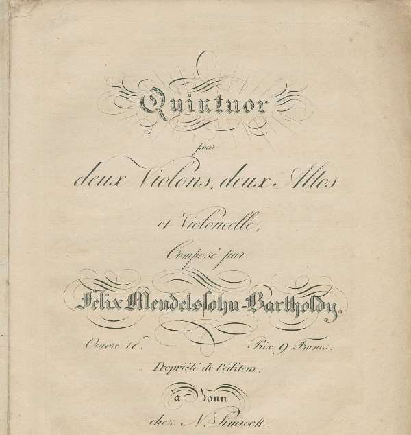 Titelblatt von Mendelssohns Streichquintett in A-Dur
